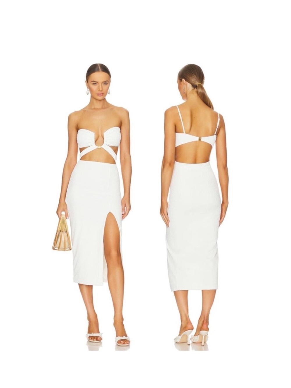 White Cutout Midi Dress with Side Slit
